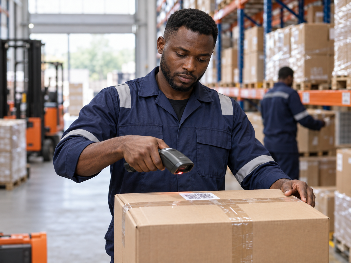 Warehouse associate scanning a parcel