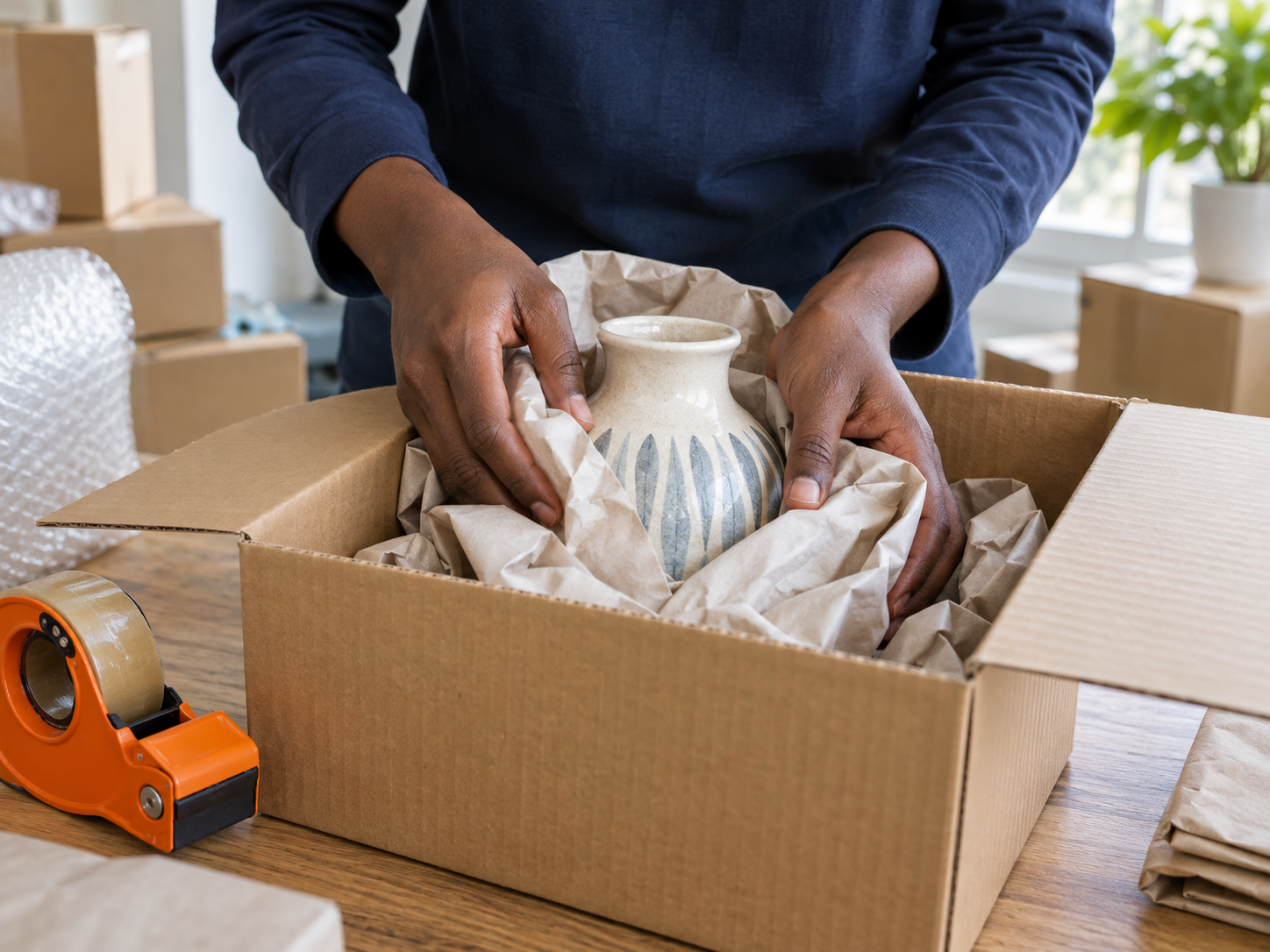 Careful protective packing of a parcel