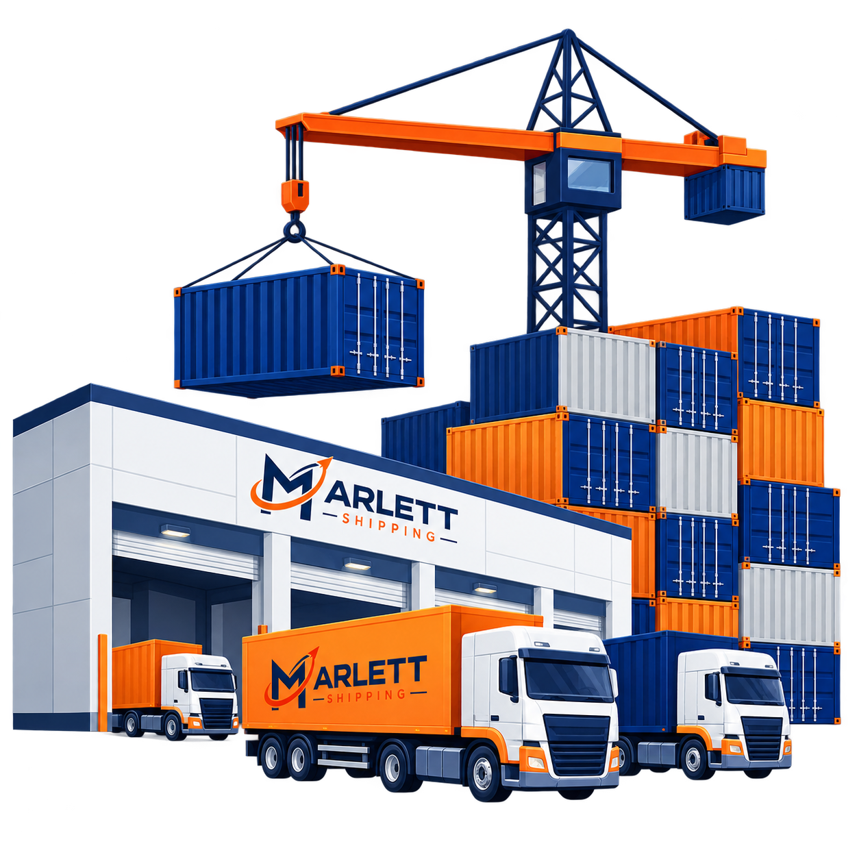 Marlett Shipping warehouse, trucks and cargo containers
